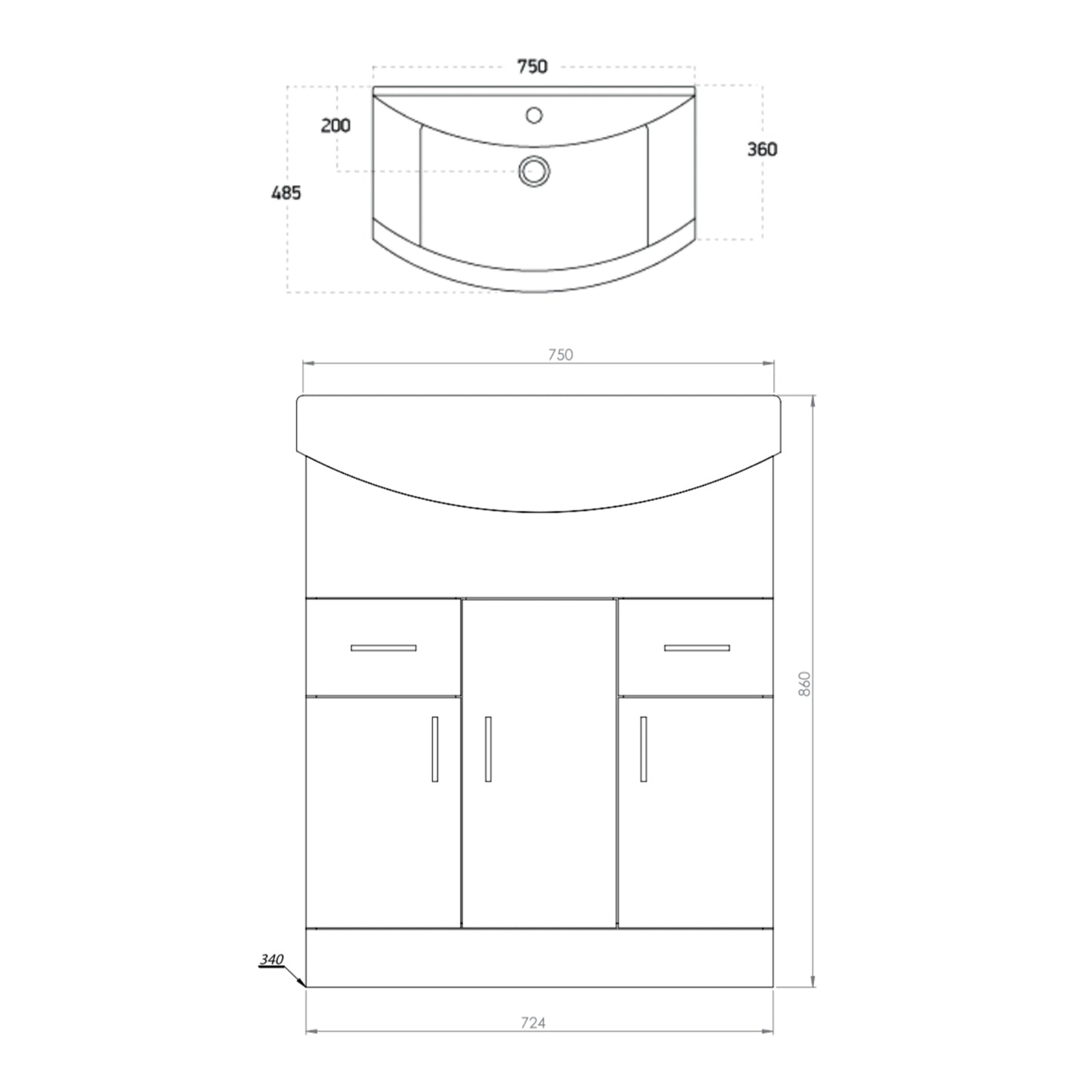Lanza 750mm Basin Unit