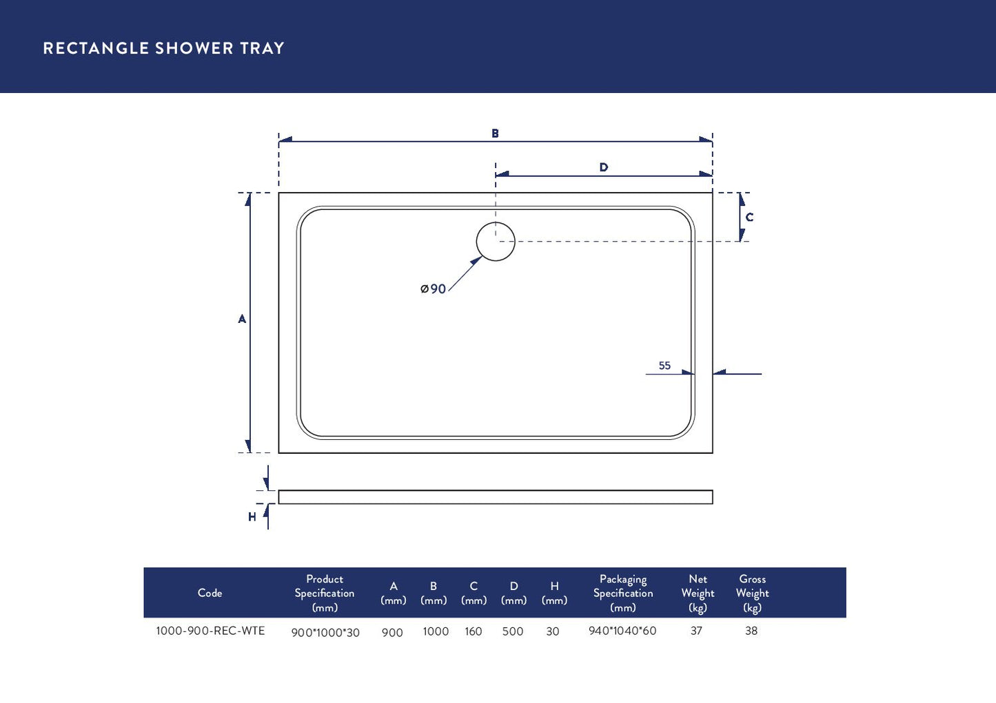 Shires Rectangular Shower Tray 1000 X 900