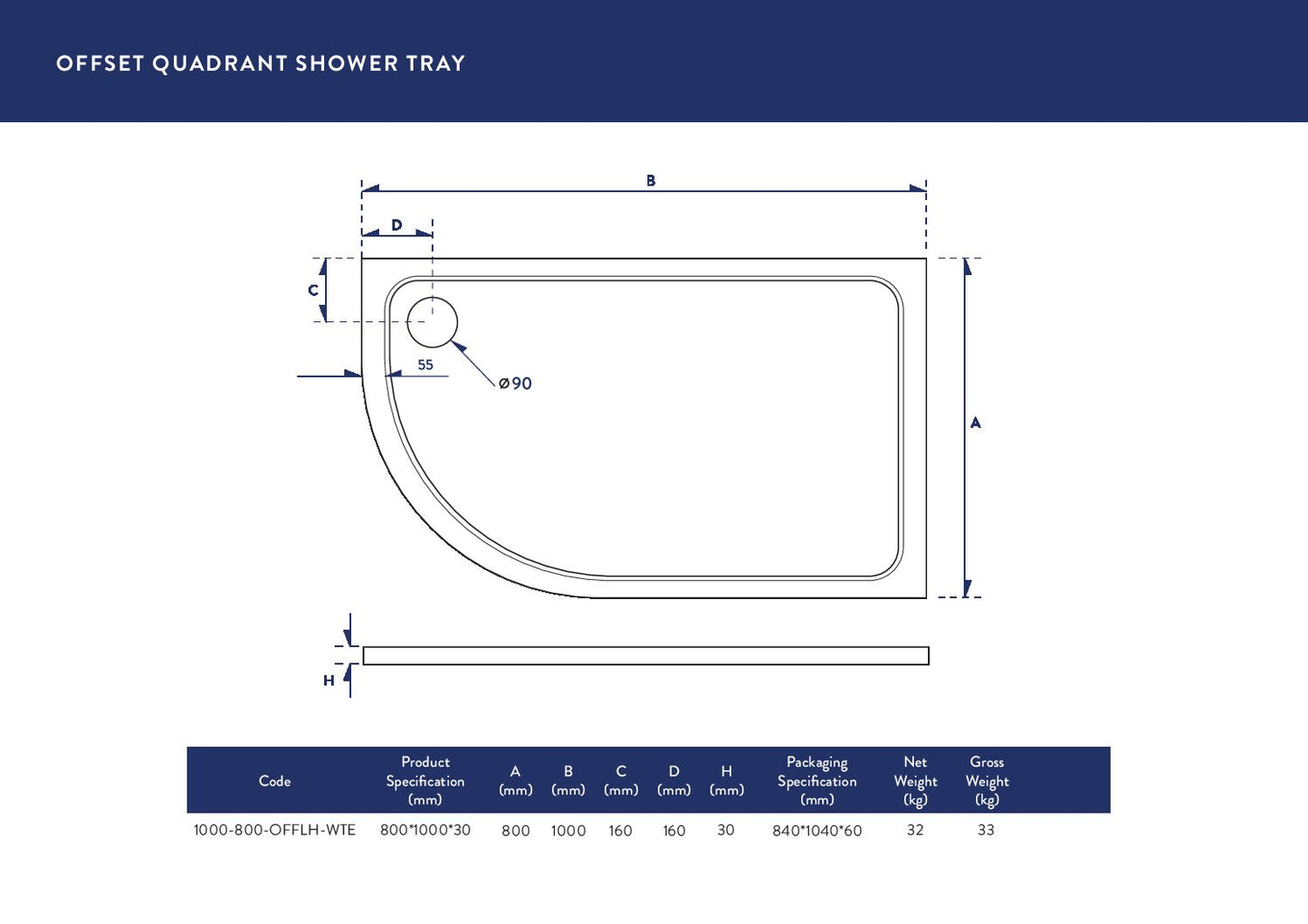 Shires Offset Quad Shower Tray LH 1000 X 800