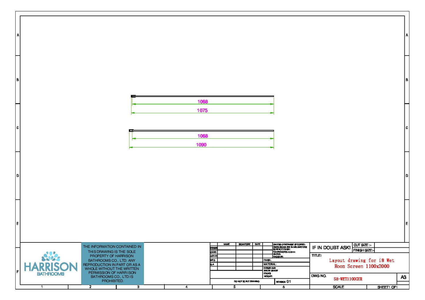 S8 Wetroom Panel 1100