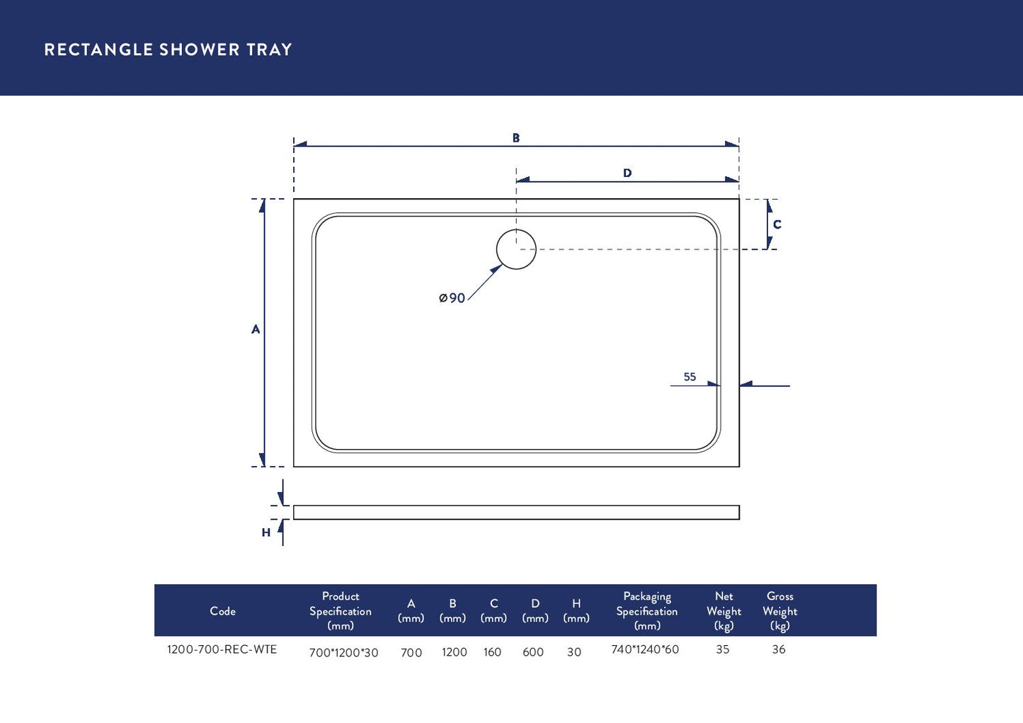 Shires Rectangular Shower Tray 1200 X 700