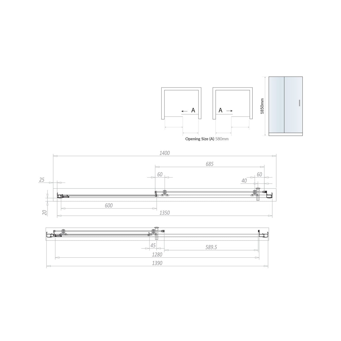 S6 Sliding Shower Door 1400
