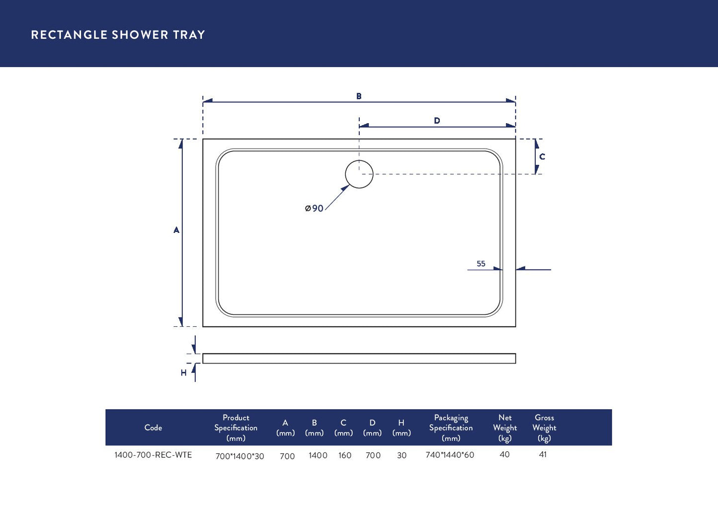 Shires Rectangular Shower Tray 1400 X 700