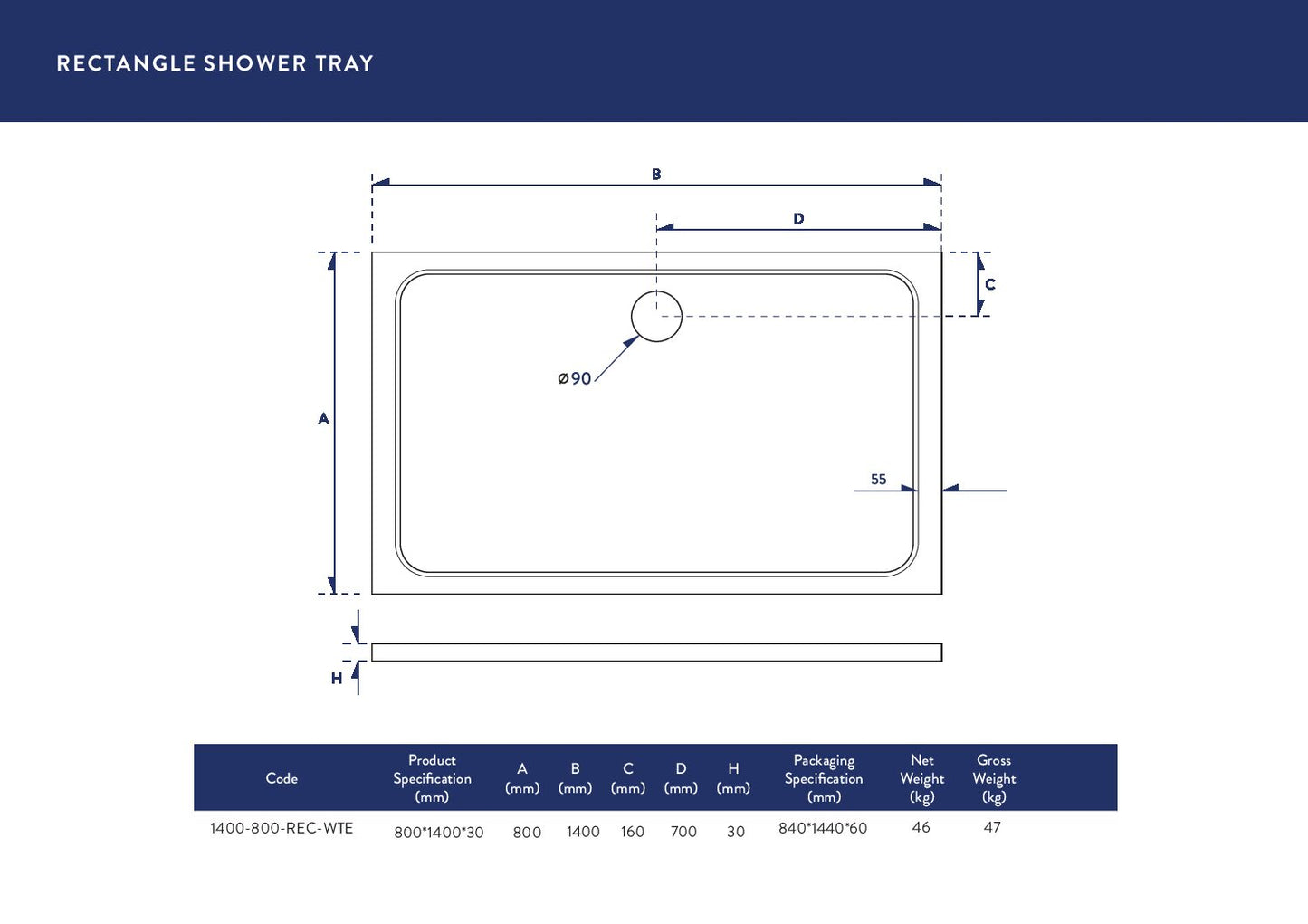 Shires Rectangular Shower Tray 1400 X 800