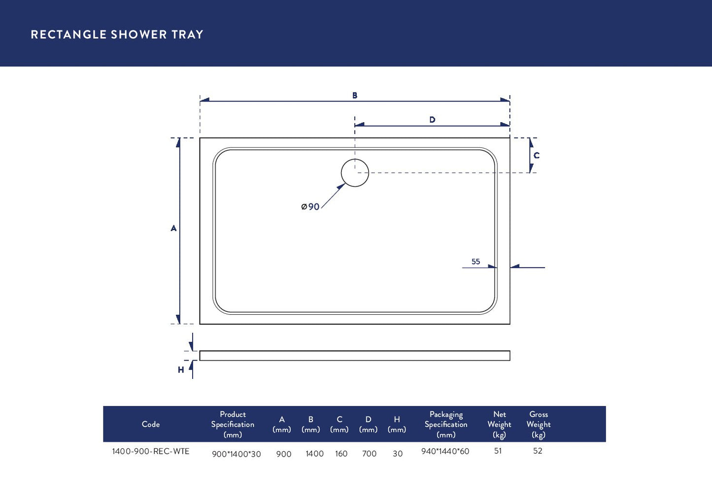 Shires Rectangular Shower Tray 1400 X 900