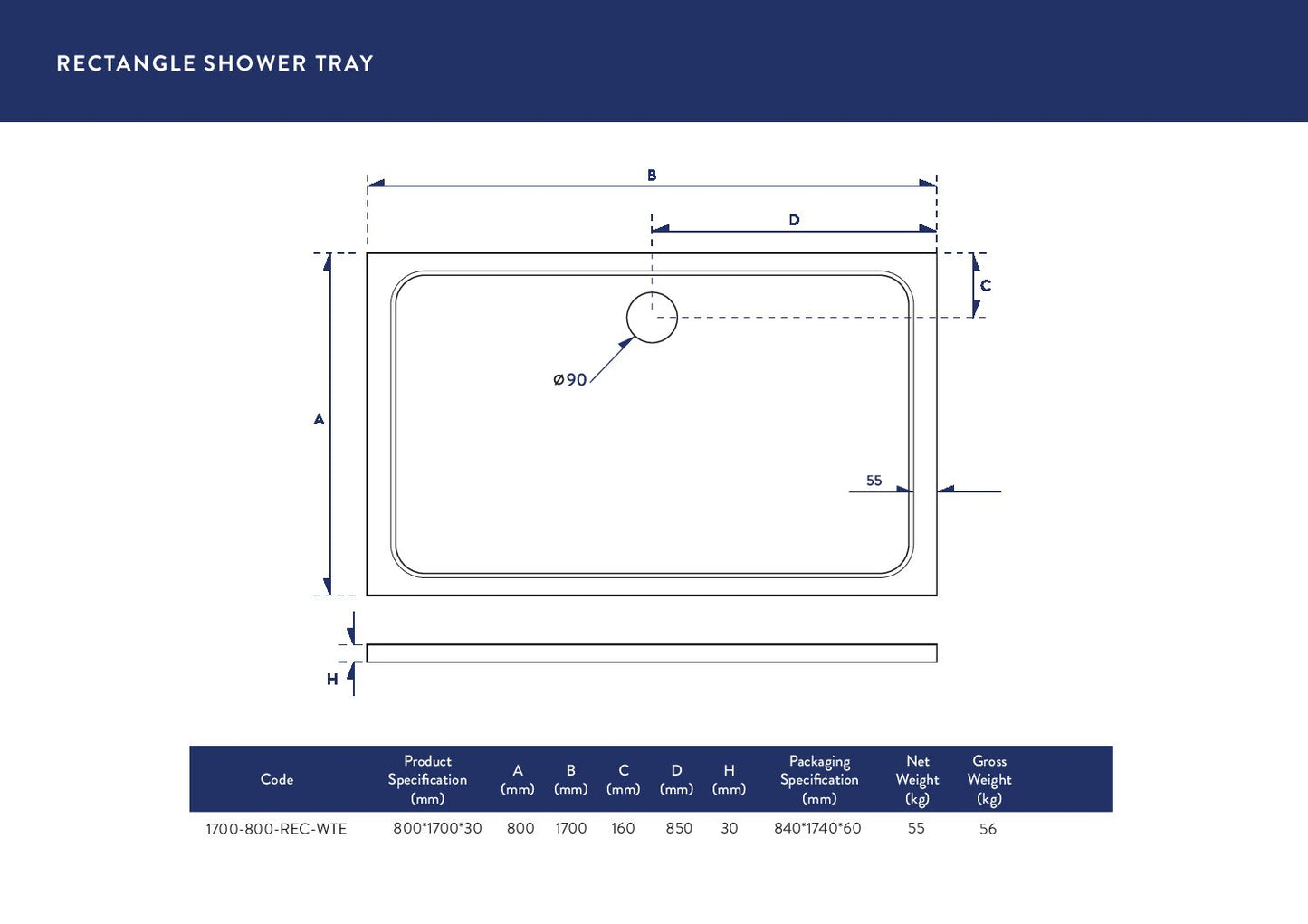 Shires Rectangular Shower Tray 1700 X 800