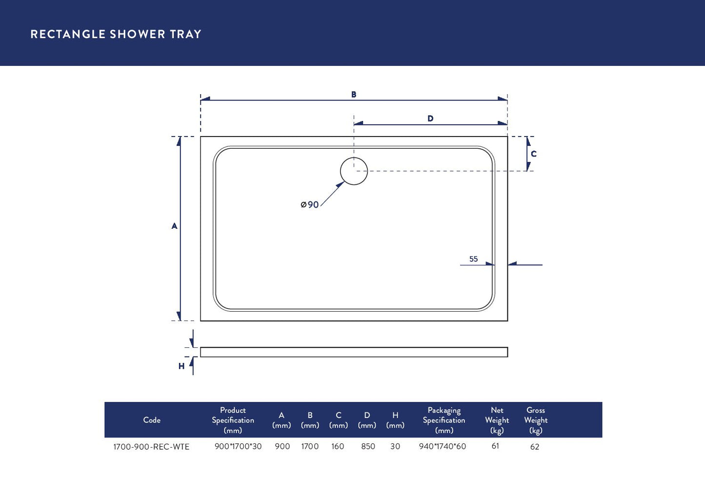 Shires Rectangular Shower Tray 1700 X 900