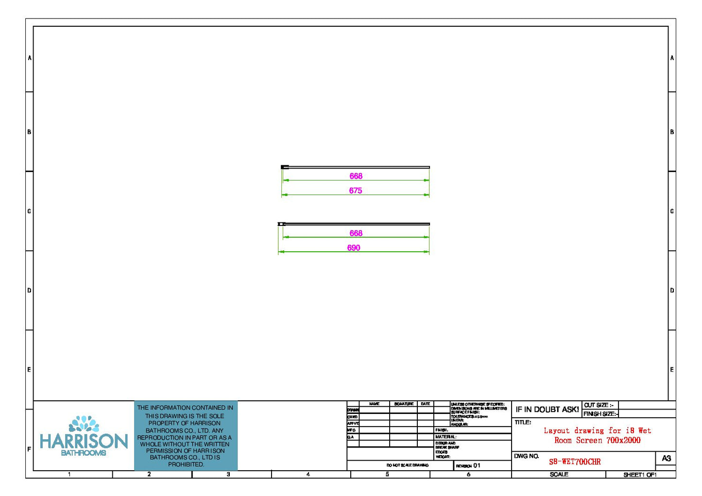 S8 Wetroom Panel 600