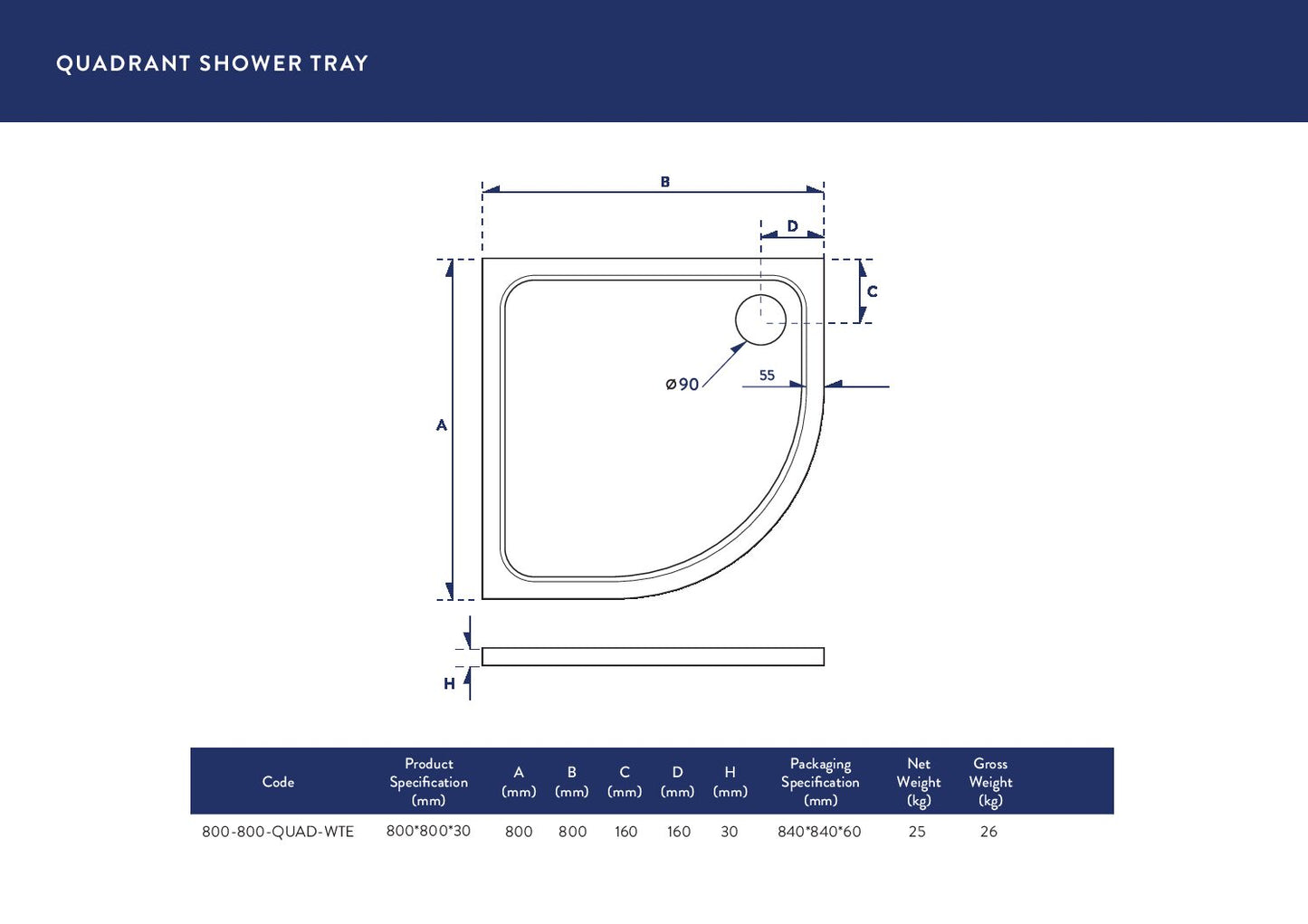 Shires Quadrant Shower Tray 800 X 800