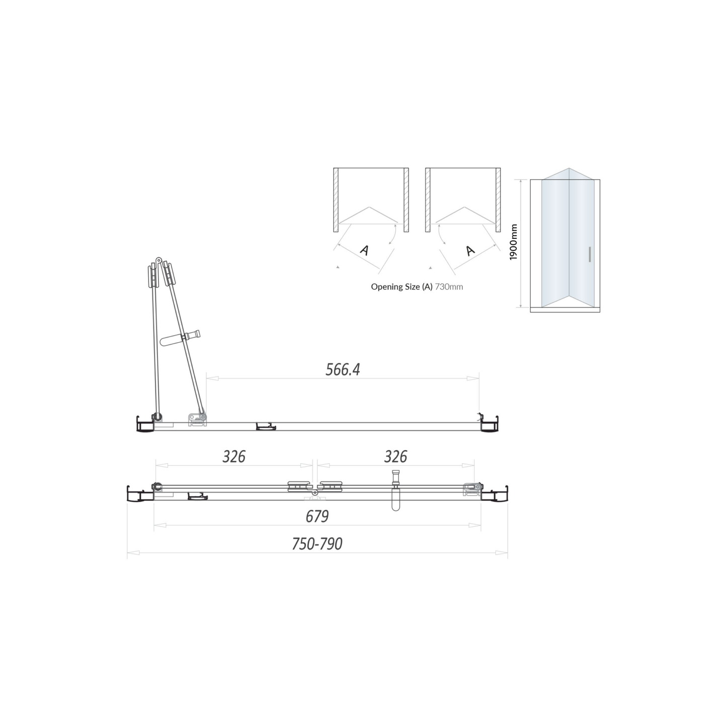 S6 Black Bifold Semi Frameless Door 800