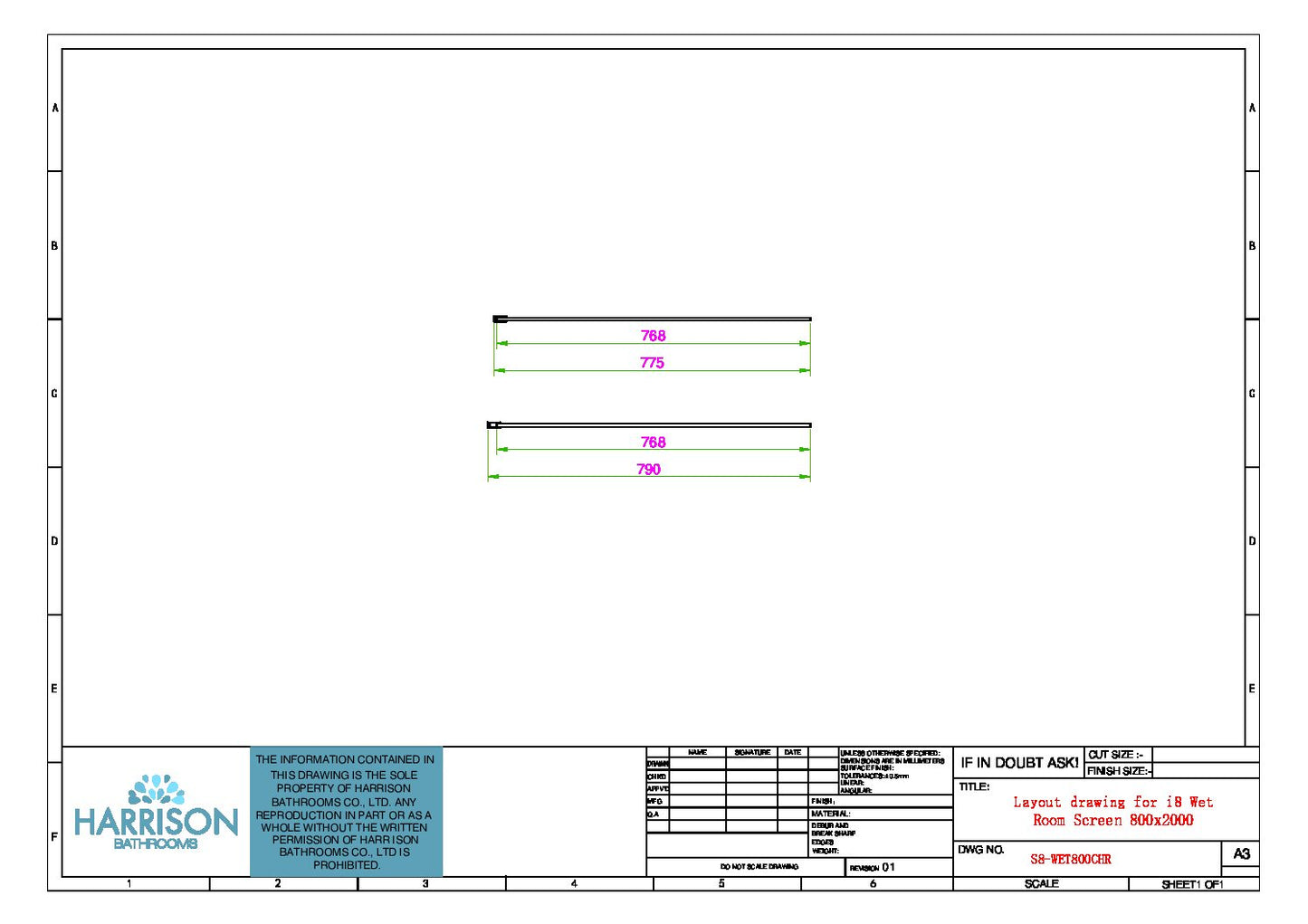S8 Wetroom Panel 800