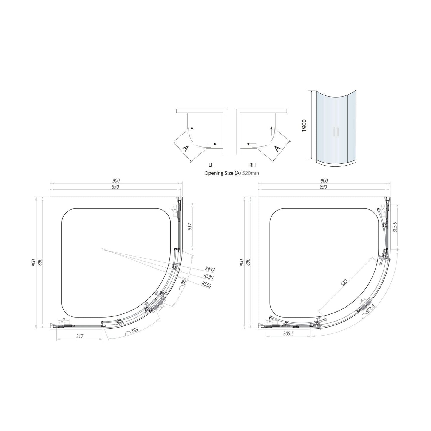 Double Door Quadrant 900×900