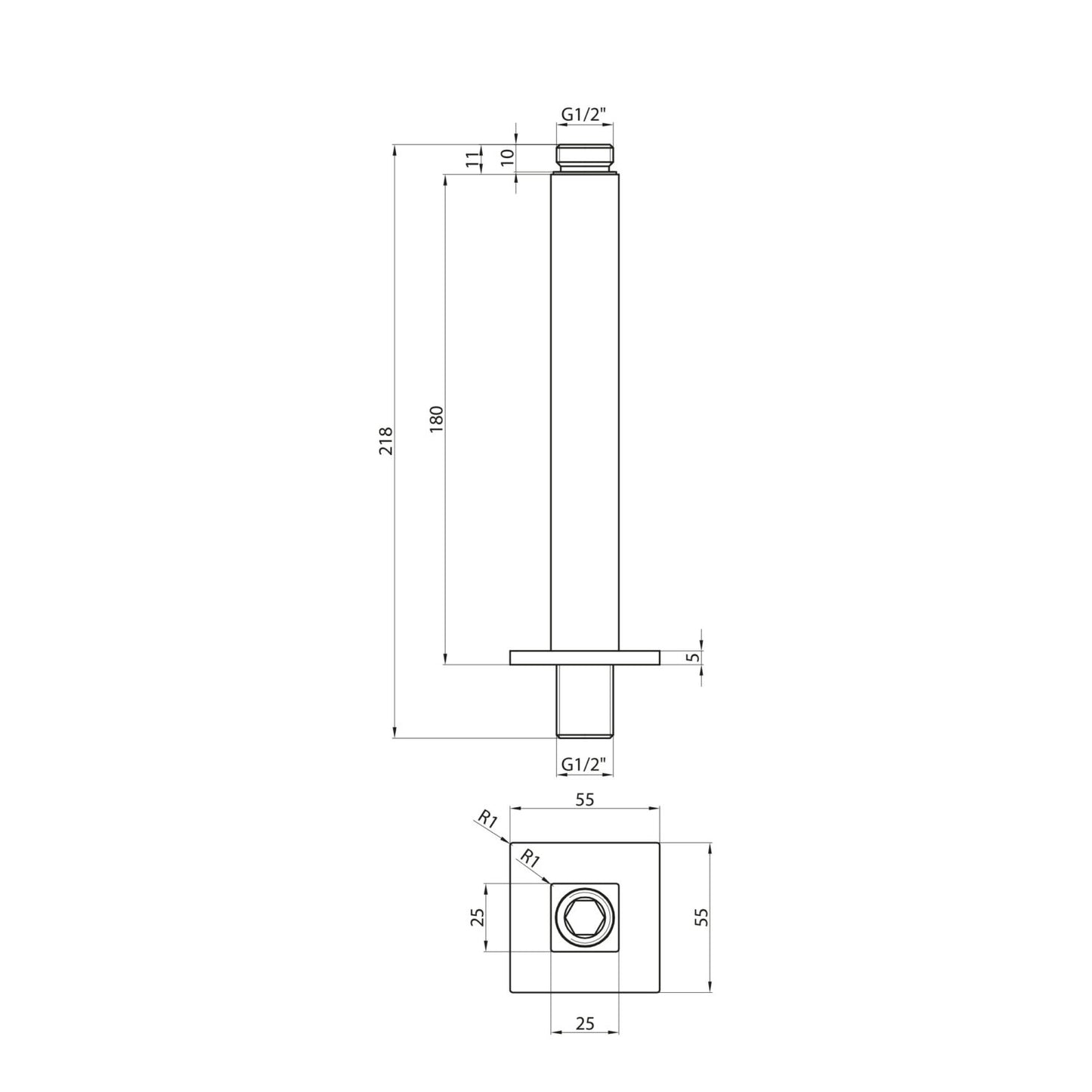Black Square Shower Ceiling Arm