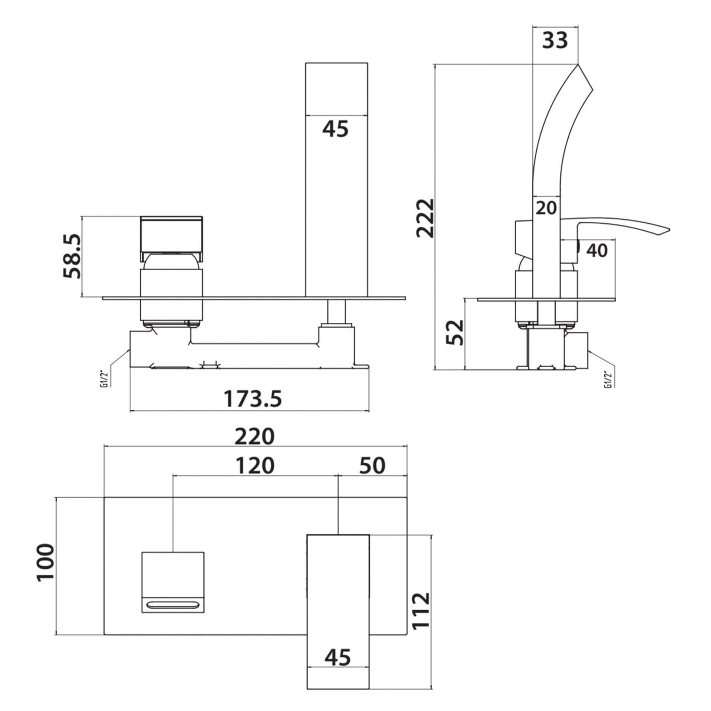 Descent Black Wall Mounted Basin Mixer