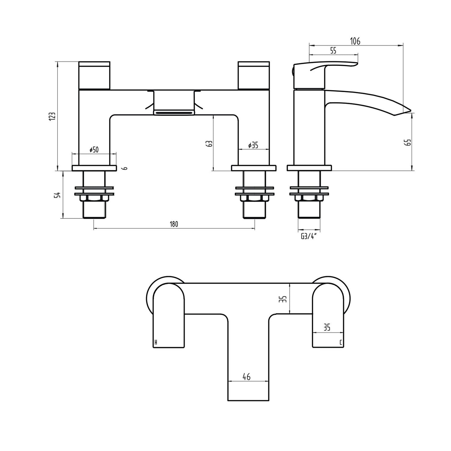 Belini Black Deck Mounted Bath Shower Mixer