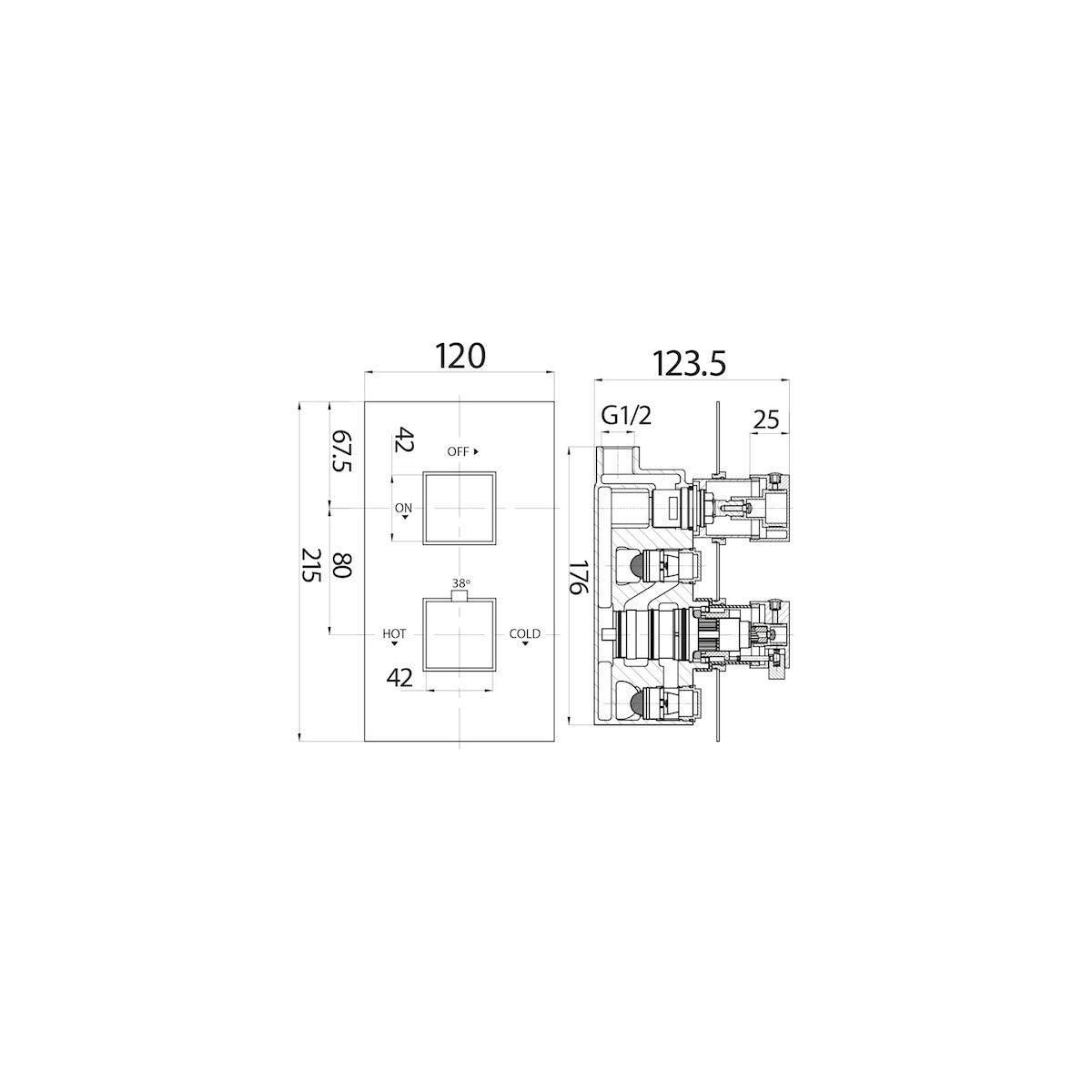 Twin Square Handle, 1 Outlet Concealed Valve