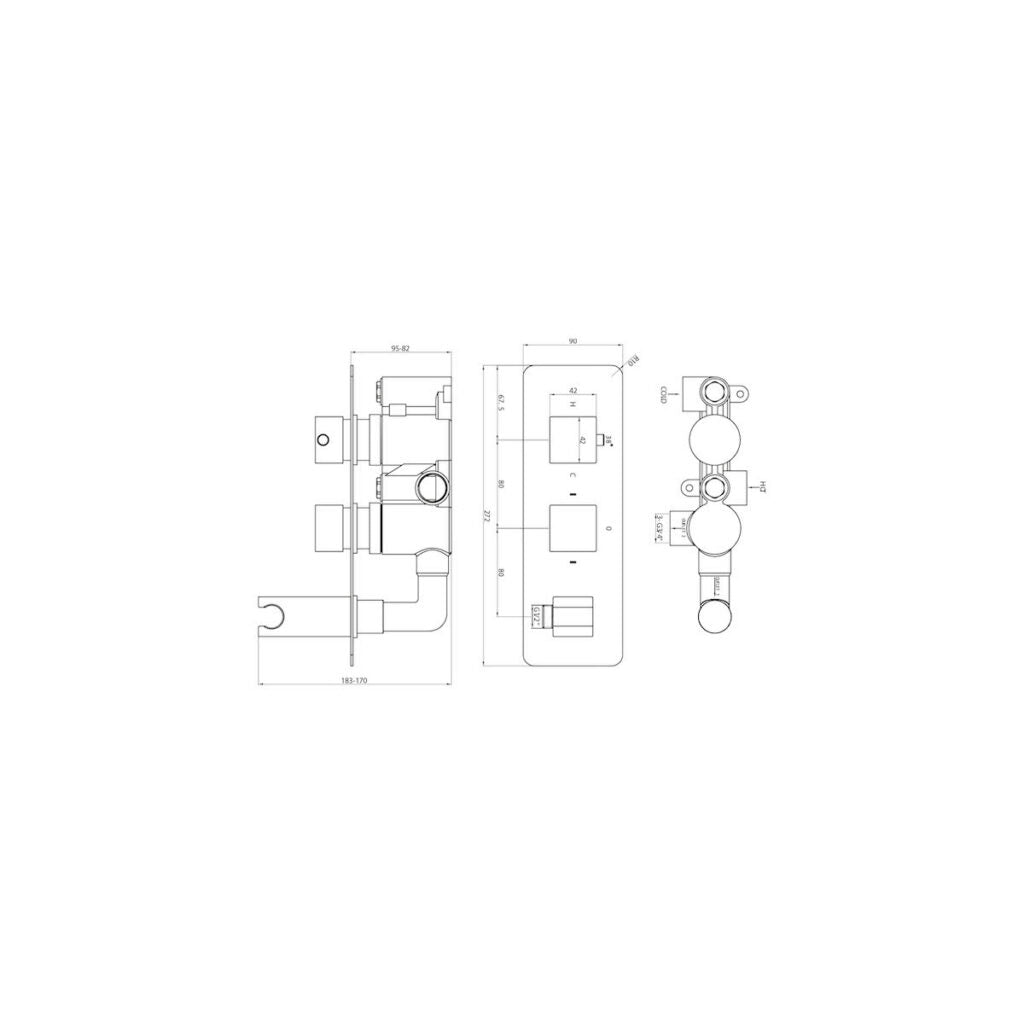 Square Handle, 2 Outlet Concealed Valve with Diverter