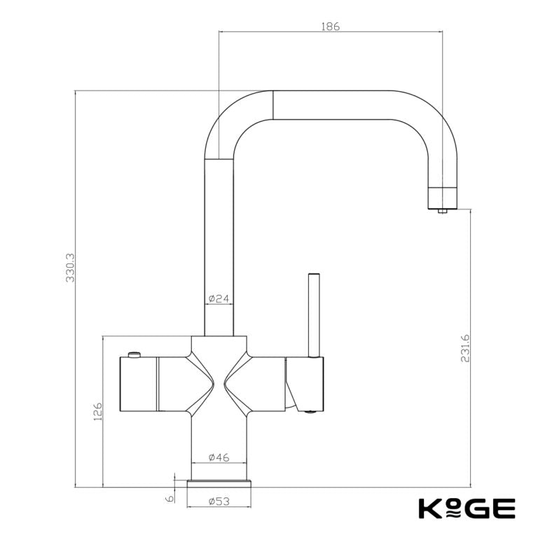 KoGE 3-in-1 Square Spout Hot Water Tap | Chrome