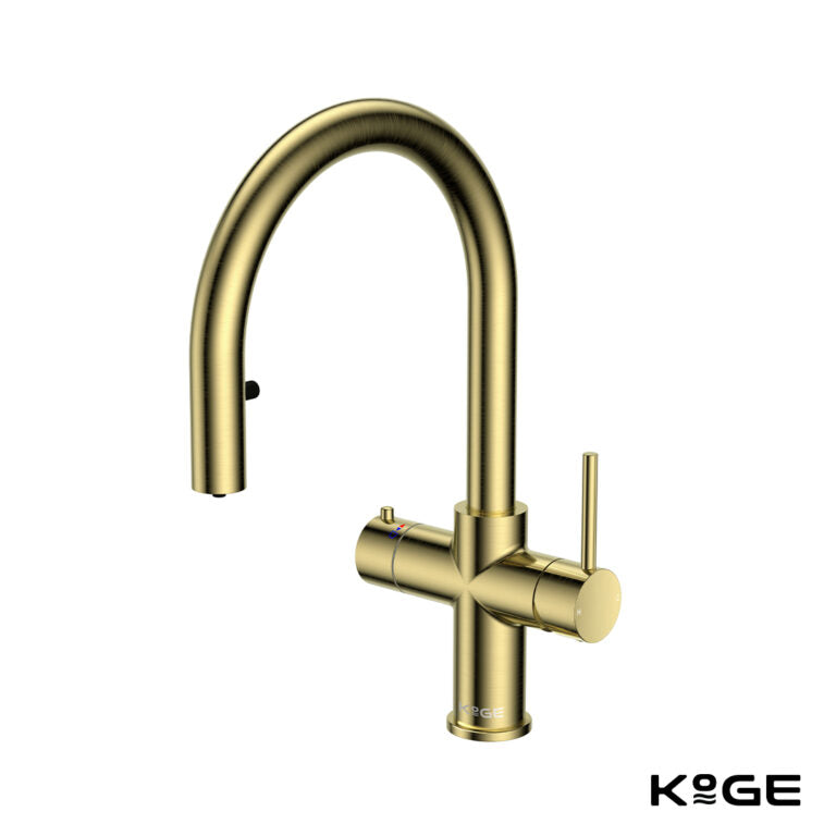 KoGE 4-in-1 Swan Pull Out Spout Hot Water Tap | Brushed Brass