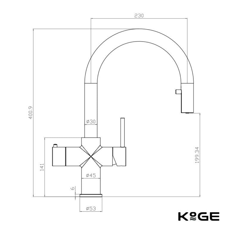 KoGE 4-in-1 Swan Pull Out Spout Hot Water Tap | Chrome