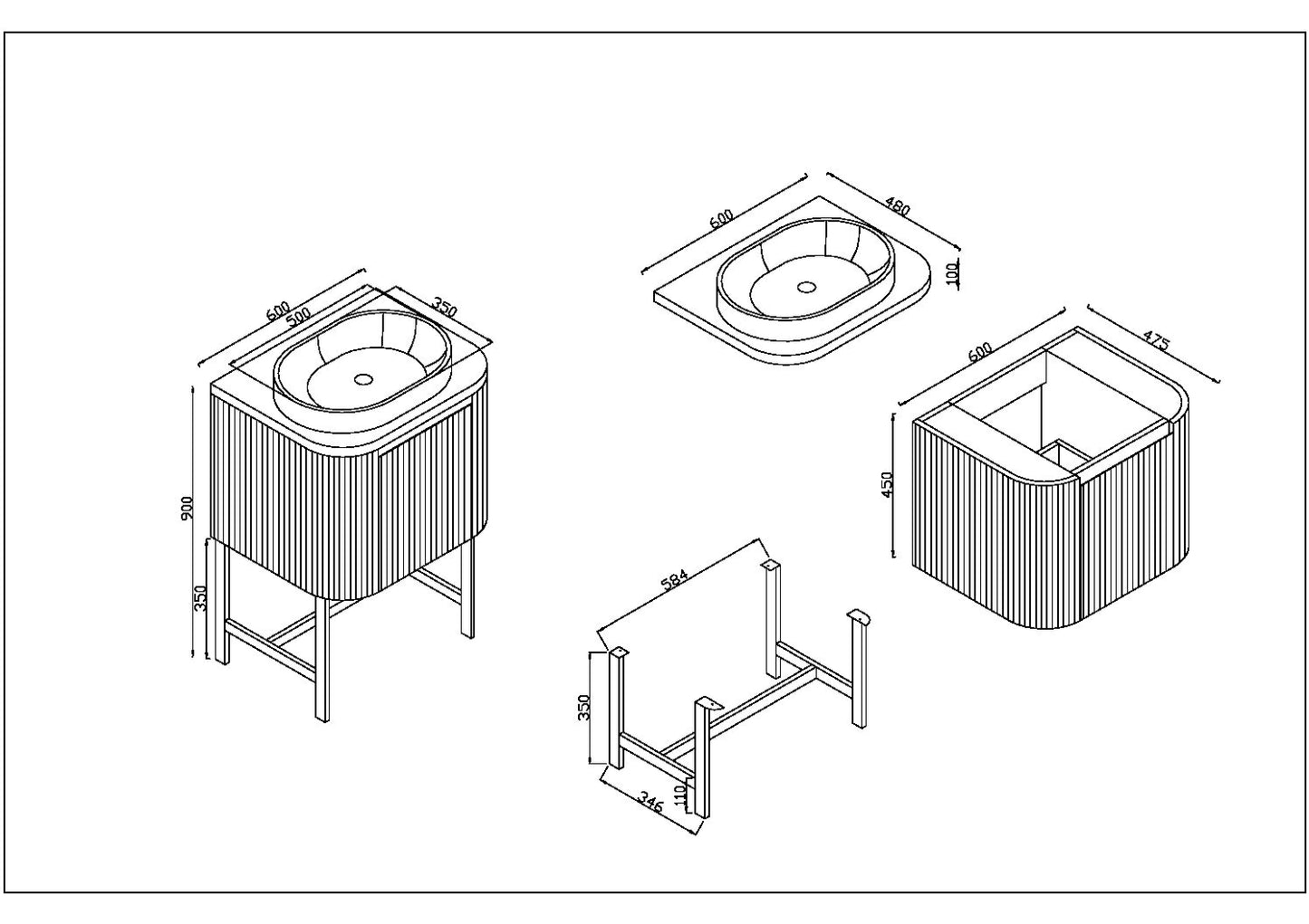 Linea Curve 600 Unit Including Linea 600 Basin