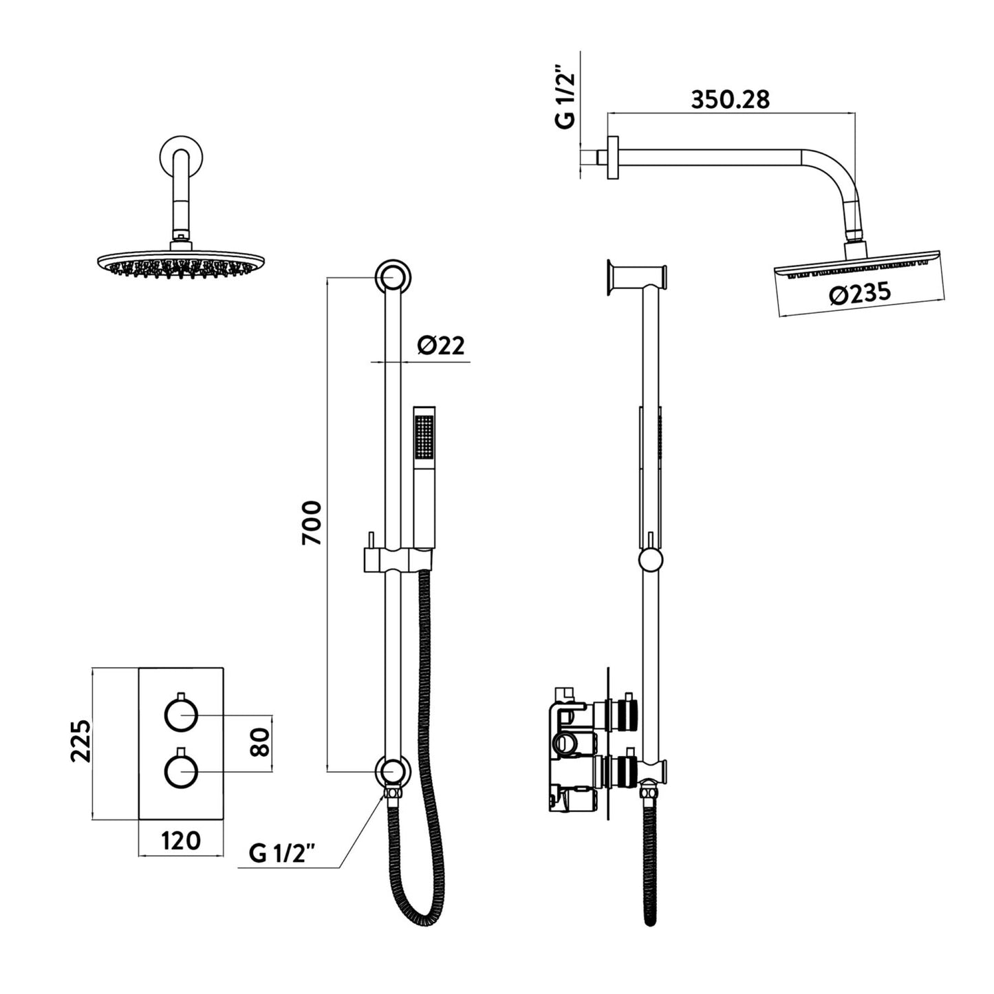 Core Black Round Handle, Head & Handset Riser Kit