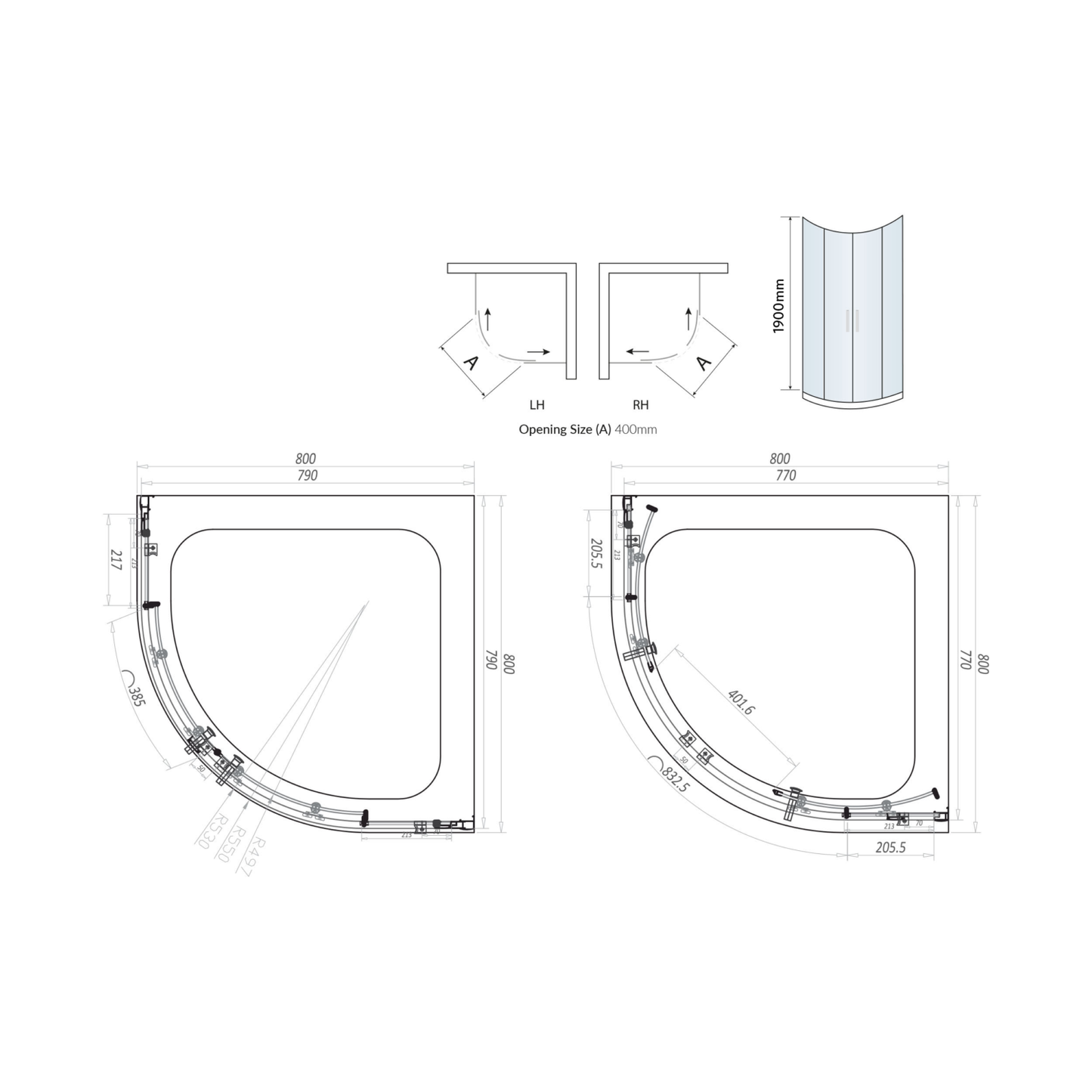 S6 Brushed Brass Double Door Quadrant 900×900
