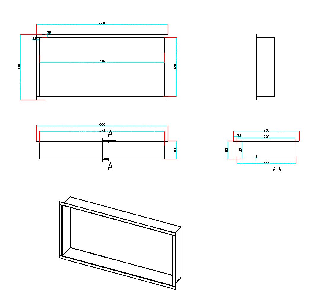 Inset Shower Niche 600x300mm Gunmeta