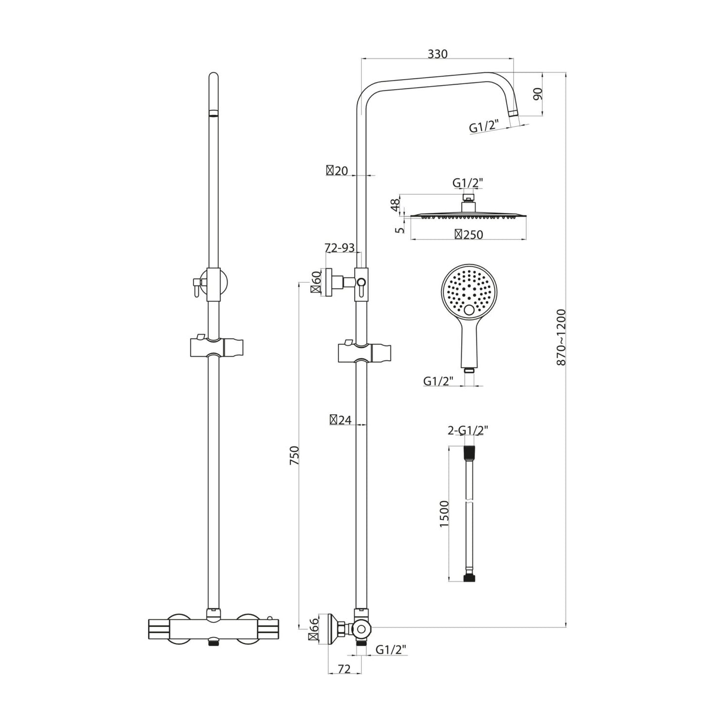 Messi Round Cool Touch Rigid Riser Shower