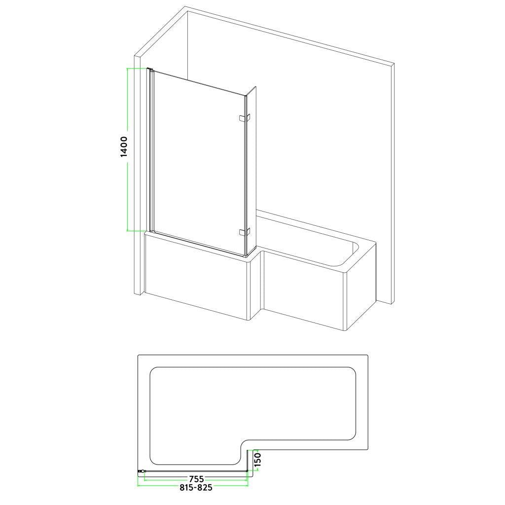 Black L Shape Bath Screen