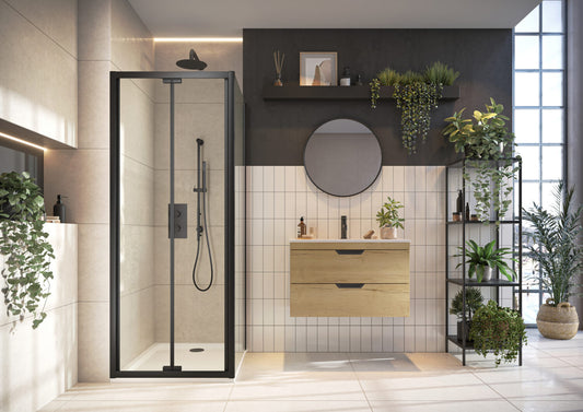 S6 Black Bifold Semi Frameless Door 800